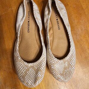 Lucky Brand Ballet Flats, Iridescent Gold and White, Size 6.5